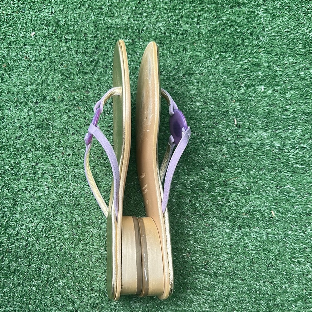 Escada Gold and Purple Sandals with Floral Accents Size 8 US/ 38 EU - Picture 6 of 9
